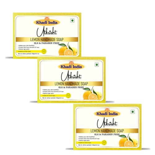 Image of Khadi Lemon Handmade Bathing Soap Bar 125g (Pack of 3) | Natural & Herbal | With Vitamin C | Deep Cleansing For Glowing & Brightening Skin | Help Control Acne & Blemishes | All Skin Types