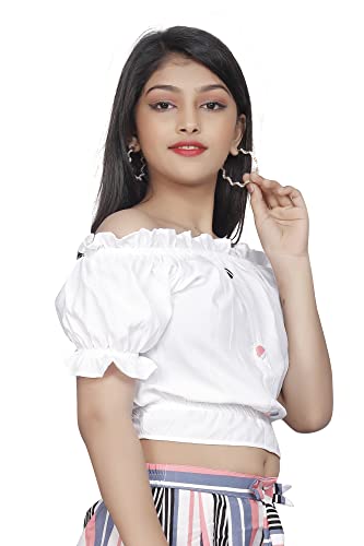 Image of Girls Printed Floral Designer Top & Palazzo Set | Stylish Crop Top and Trouser for Kids girls | 2-Piece Outfit for Girls Age 4-16 Years