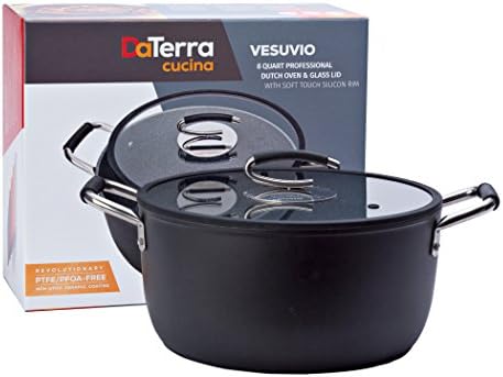 Professional 8 Quart Nonstick Dutch Oven with Glass Lid | Italian Made Ceramic Coated Dutch Oven Pot by DaTerra Cucina | Oven Safe Stock Pot for Bread Baking, Stews, Casseroles and More