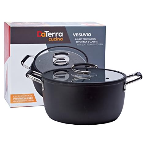 DaTerra Cucina 8 Quart Nonstick Dutch Oven with Lid | Made in Italy | Proprietary nontoxic ceramic coating has no PTFE, Cadmium, Lead or PFOA | Oven Safe Stock Pot for Bread Baking, Stews and More | Now Induction friendly Cover