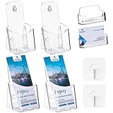 4Pcs Acrylic Brochure Holder with 2 Business Card Holder, Plastic Trifold 4 Inches Wide Pamphlet...