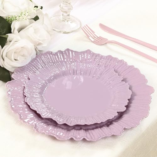 TCF Linen 20 Pack 7 Inch Lavender Lilac Reef Design Plastic Plates – Elegant Disposable Appetizer Dessert Salad Plates – Reef Rim Party Tableware for Wedding Reception Banquet and Upscale Occasions - Thumbnail 7