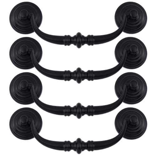 MY MIRONEY 4PCS Black Drop Bail Pulls Shabby Chic Drawer Pulls Handles Hardware Drop Swing Handles for Cabinet Dresser Cupboard Wardrobe, 4.09" Hole Centers