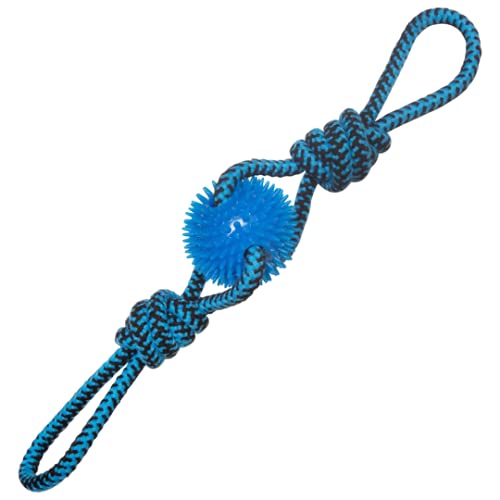 Snugarooz Spikey Baby Rope Dog Toy – 2-in-1 Tug - Chew & Fetch with Stretchy Cotton Rope & Spikey Rubber Ball – Non-Toxic - Assorted Colors