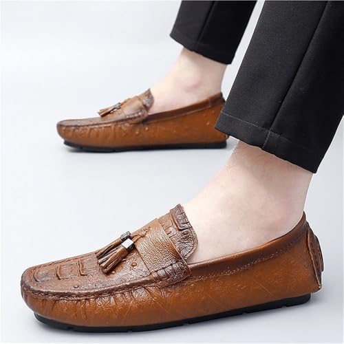 Mens Crocodile Print Tassel Loafers Slip On Round Toe Driving Shoes Flexible Lightweight Walking Casual Comfortable3