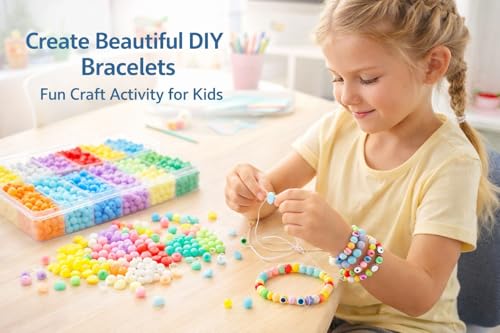 Image of ambitieux Bracelet Making Craft Kit 12 Types Of Colorful 400+ Pcs Of Plastic Beads With Elastic -(Colorfull With 8 Mm) (8 MMMatt Beads),Multicolor