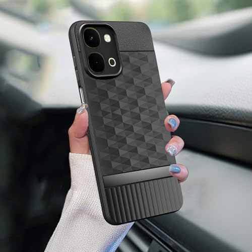 Image of Back Cover for Vivo Y51 Pro 5G Camera Protection 3D Hexa Cube Design Silicone Protective Bumper Back Case for Vivo Y51 Pro 5G - Black