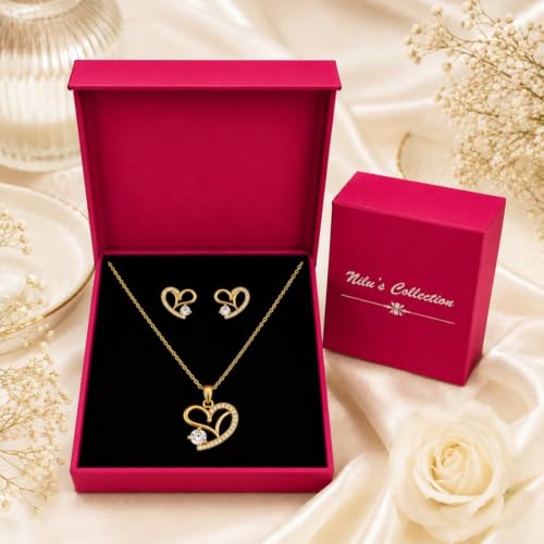 Image of Nilu's Collection Heart Necklace With Earrings for Women