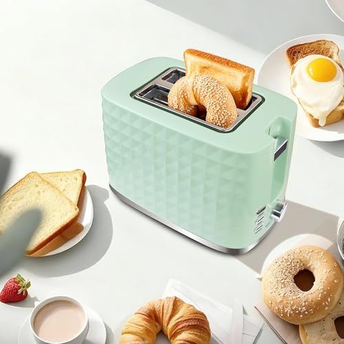 Image of Toaster 2 Slices, Toasters Wide Slot, Bread Toaster with Cancel, Bagel, Defrost Function, Bagel Toasters with Removable Tray & 6 Temperature Settings, Green