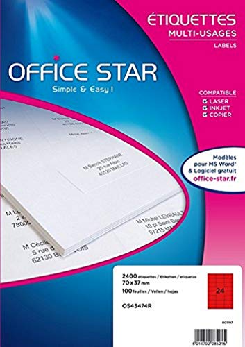 Office Star Boîte De 2400 etiketter – mångsidig – 70 x 37 mm – röd (os43474r)