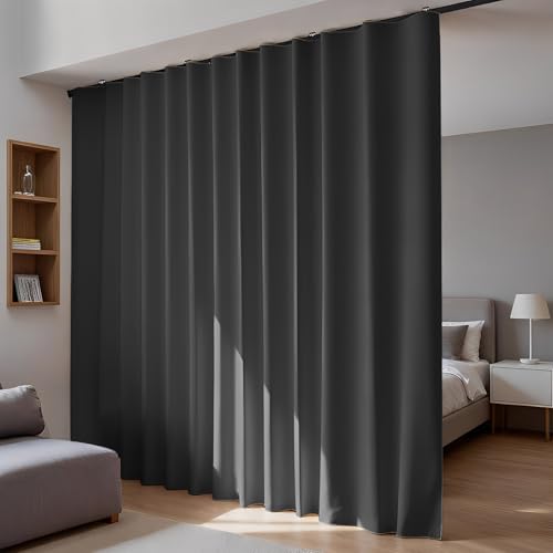Image of Room Divider Blackout Curtains Flexible Sliding Tracks Sets Ceiling Mounted Rod Window Curtain Privacy Separation for Bedroom Living Rooms,1 Panel Black Drape and Black Track Set-W108xH96 in