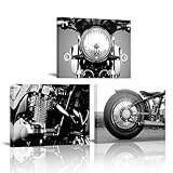 Sepwrol Motorcycle Canvas Wall Art Black and White Motorcycle Engine Wheel Headlight Lamp Prints Wall Decor,12'x16'X3Pcs