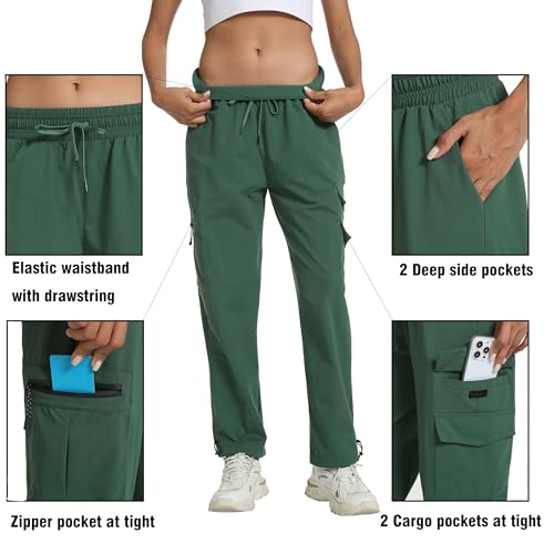 Image of Women's Joggers with Pockets, Hiking Cargo Water Resistant Lightweight Pants for Women Workout Athletic Travel Camping