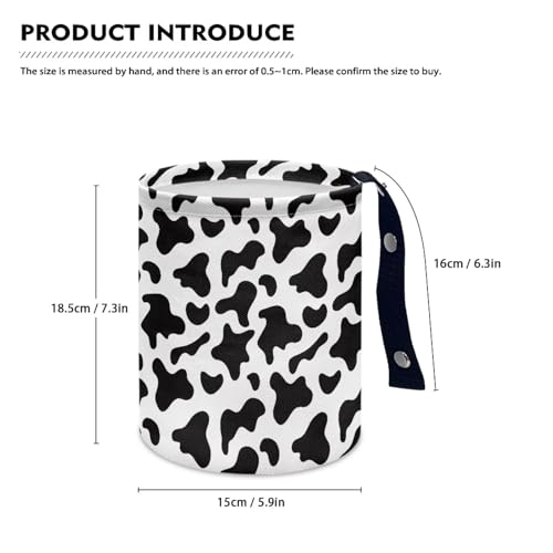 Image of Renewold Waterproof Car Trash Can, Fashion Cow Print Black White, Collapsible Garbage Bin with Button Strap, Storage Organizer Bag, SUV Van Sedan Truck Accessories for Men and Women
