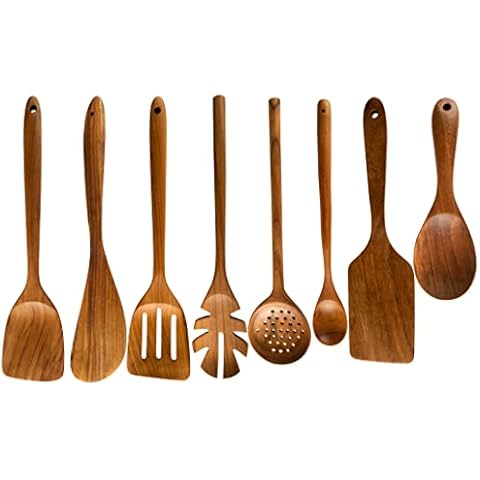 CCcollections NATURAL KITCHENWARE TEAK WOODEN KITCHEN UTENSIL SETS (SET A - Spatula 8 SET) Cover