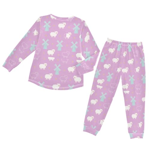 Little Sheep Windmill Soft Pajama Set for All Seasons,Breathable Pjs Long Sleeve Sleepwear,Comfy Loungewear 2 Piece Underwear Set 5T2