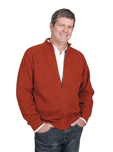 Inca Fashions - Men's 21st Century Zip Alpaca Cardigan (Paprika, Large)