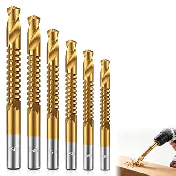 6 Pcs Titanium Coated Serrated Twist Drill Bit Set for Metal and Wood