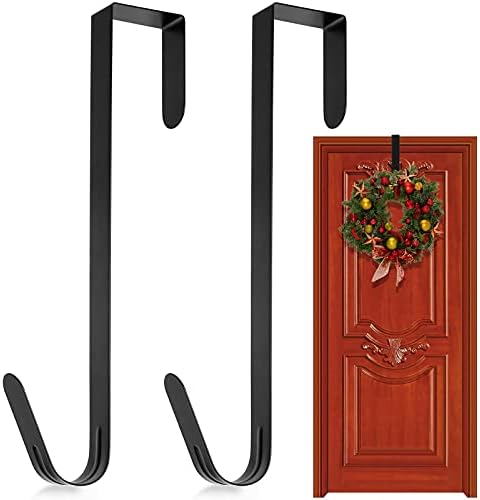 Wreath Hanger for Front Door,Christmas Wreath Door Hanger,Metal Door Hooks,Over The Door Hanger for Christmas Home Office Wall Wedding Wreath Display (2Pcs, Black)