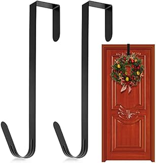 Wreath Hanger for Front Door,Christmas Wreath Door Hanger,Metal Door Hooks,Over The Door Hanger for Christmas Home Office Wall Wedding Wreath Display (2Pcs, Black)