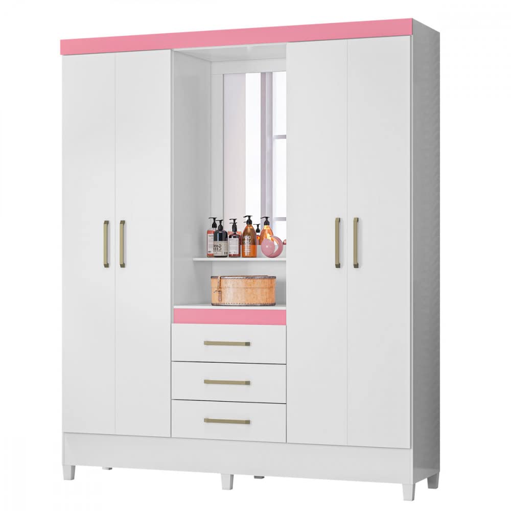 Guarda Roupa Casal Capelinha 4 Portas Pérsia Demóbile Branco Rosa