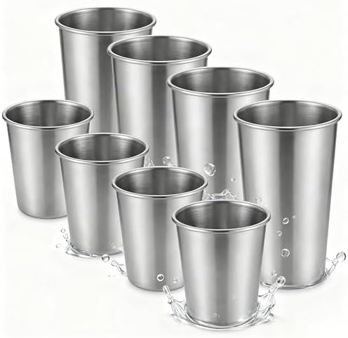 Stainless Steel Cups & Pint Tumblers Set of 8 - 4 Pack 8 oz + 4 P...