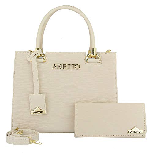 Kit Bolsa Baú Grande Castelo e Carteira Lisa Arietto Cor:Bege