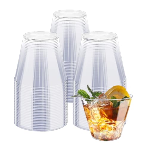 KINGSUSLAY 9 oz Clear Plastic Cups, 100Pack Disposable Plastic Drinking Glasses, Fancy and Reusable, Hard Tumblers Party Cups for Weddings, Thanksgiving, Christmas,Bithday,Halloween etc.