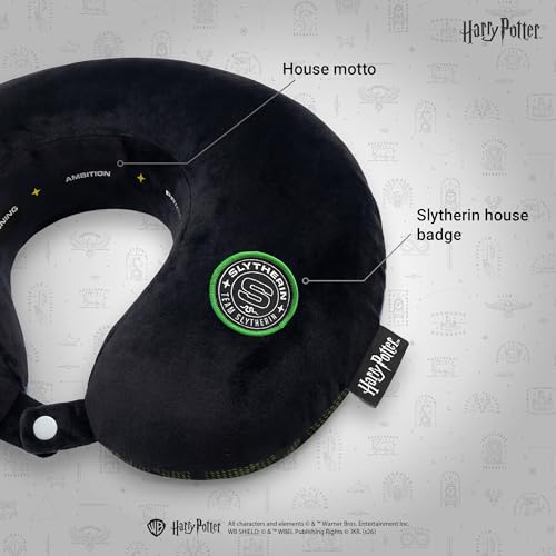 Image of Nasher Miles x Harry Potter Slytherin Memory Foam Neck Pillow for Travel, Removable Washable Polyester Cover with 360 Stable Neck Support (Black & Green)