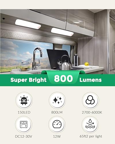 MERTTURM 150LED 12 Volt Lampen Wohnmobil, 12v Innenbeleuchtung mit 3 Farben& dimmbarer Helligkeit, ultrahelle Deckenleuchte für RV, Wohnmobil, Auto, Camper, Boot, Anhänger, 2stk