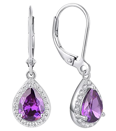 YL Halo Teardrop Dangle Drop Earrings 925 Sterling Silver Birthstone Leverback Jewelry for Women