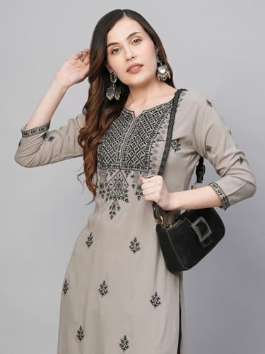 Image of RATAN Rayon Straight Lucknowi Chikankari Ethnic Wear Kurta for Women