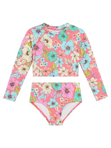 Kanu Surf Girls' Standard Long Sleeve Rashguard UPF 50 Two Piece Swim Set, Tina Coral, 3T