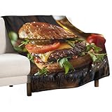 HDESDIS Fresh Food Throw Blanket, Soft Cozy Warm Modern Delicious Cheese Burger Beer Drink Flannel Blankets for Sofa Couch Bed, 30x40 Inch