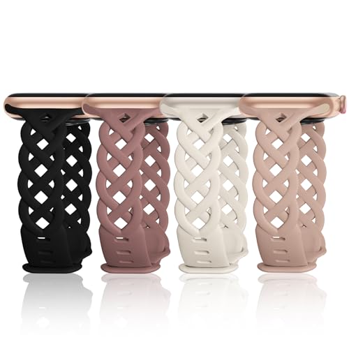 Slim Silicone Bands Compatible with Apple Watch Band 40mm 38mm 41mm 44mm 45mm 46mm 42mm Women Floral Breathable Braided Lace Thin Sport Strap Replacement Wristbands for iWatch SE Series 11 10 9 8 7 6 5 4 3 2 1