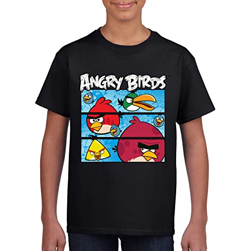 Angry Birds Official Three Comic Panels Printed Short Sleeve 100% Cotton T-Shirt for Boys, Girls, Unisex Black2