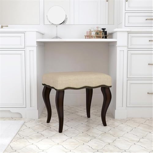 Hillsdale Hamilton Wood and Upholstered Backless Vanity Stool for Makeup Room and Bathroom, Burnished Oak