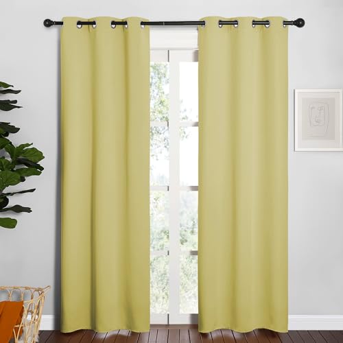Image of NICETOWN Window Curtain Panels, Thermal Insulated Solid Grommet Blackout Draperies /Drapes for Basement (Paler Yellow, 1 Pair, 34 by 84-inch)