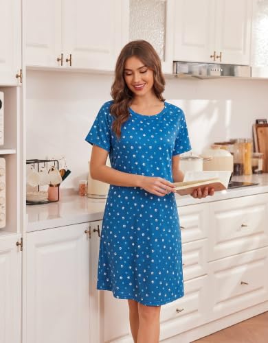 Image of Ekouaer Womens Nightgown Short Sleeve Night Dress Printed Sleepwear Soft Sleep Shirt S-3XL