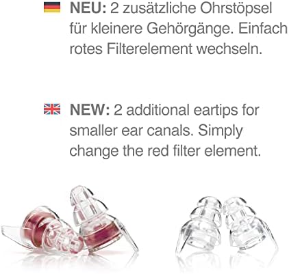 Senner WomenPro, Hearing Protection Earplugs for Women, Strong Ear Protectors, Perfect for Concerts, Music, Festivals with Alubottle, Red/Transparent, Especially Light to Wear