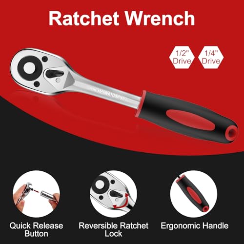94 Piece Socket Ratchet Spanner Set - Ratchet Spanner Screwdriver Bit Set with Various Sockets & Extension Bars & Adapter for Home Car Repair - Image 4