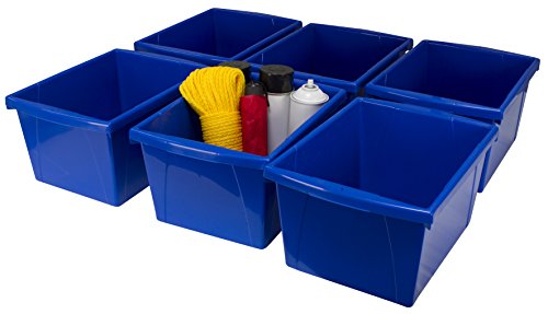 Image of Storex 4 Gallon Storage Bin - Plastic Classroom Organizer for Books and Supplies, Blue, 6-Pack (61451C06C)