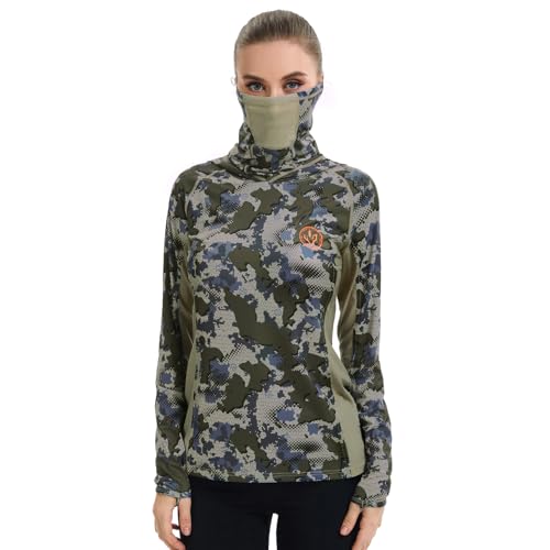 BASSDASH Women's UPF 50+ Camo Hunting Hoodie with Neck Gaiter Breathable Performance Long Sleeve Fishing Hooded Tee FS03W by BASSDASH - Used condition - Image 2