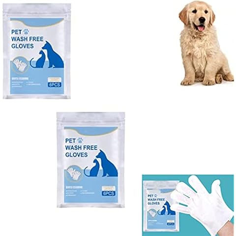 Muskela 12pcs Pet No Washing Glove, Grooming Gloves, Bathing Deodorizing Cleaning Wipes, Disposable Gloves for Cats and Dogs, Massage Cover