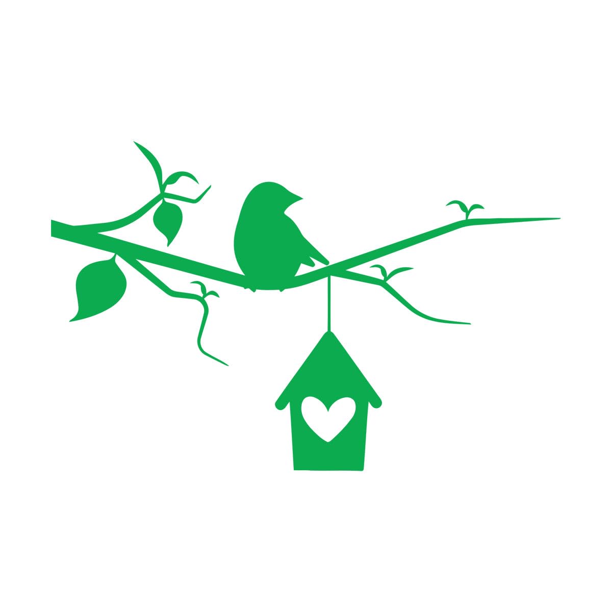 Birdhouse On Tree Bird On Branch Wall Decals PVC 32x49.4cm Personalized Customization Small Green — image 1