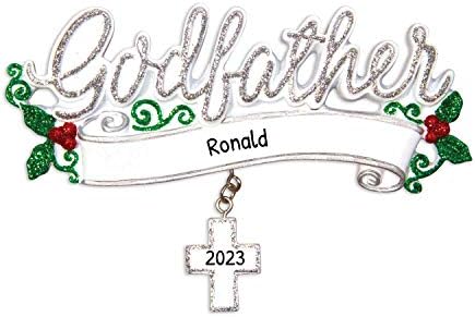 Personalized Godfather Ornament 2022 - Godfather Gifts from Godchild, Godparent Ornament, Godfather Gifts for Baptism, Gifts for Godfather, God Parent Presents - Cross - Free Customization