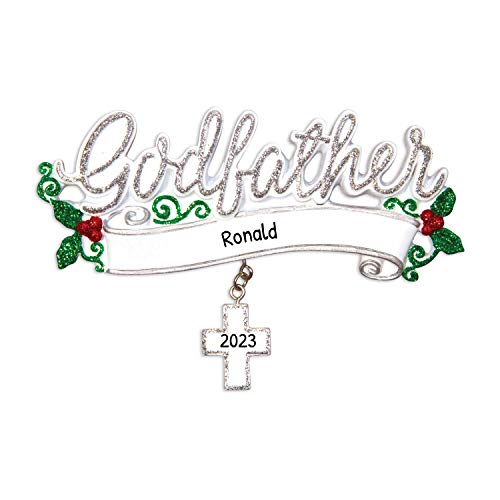Personalized Godfather Ornament 2022 - Godfather Gifts From Godchild, Godparent Ornament, Godfather Gifts For Baptism, Gifts For Godfather, God Parent Presents - Cross - Free Customization #TOP3