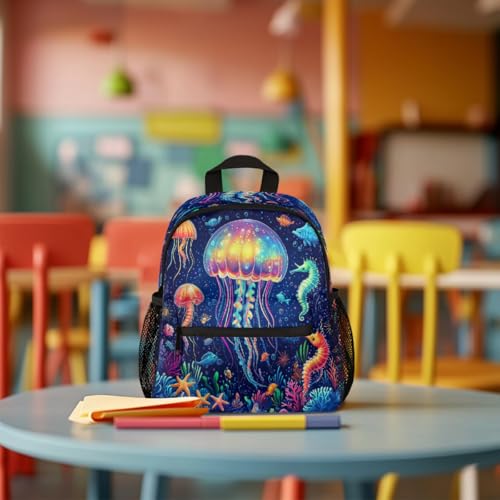 Toddler Backpack for Girls Boys Kids Neon Jellyfish Mini Backpack School Bookbag Cute Preschool Backpacks with Chest Strap3