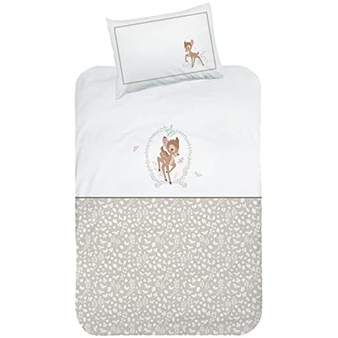 MTOnlinehandel Bambi Flannel Bed Linen, 1 Pillowcase 40 x 60 cm + 1 Duvet Cover 100 x 135 cm, Bambi Deer Fawn Butterfly and Flower Meadow Cover