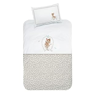 MTOnlinehandel Bambi Bettwäsche Flanell, 1 Kissenbezug 40×60 + 1 Bettbezug 100×135 cm, Kinderbettwäsche Bambi, Schmetterling und Blumen-Wiese